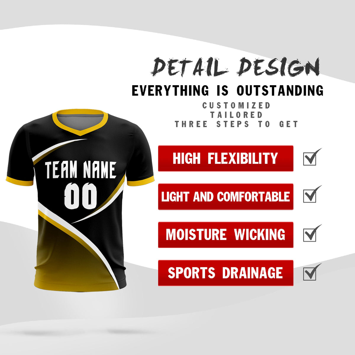 Custom Black Gold Color Block Training Uniform For Men Soccer Sets Jersey