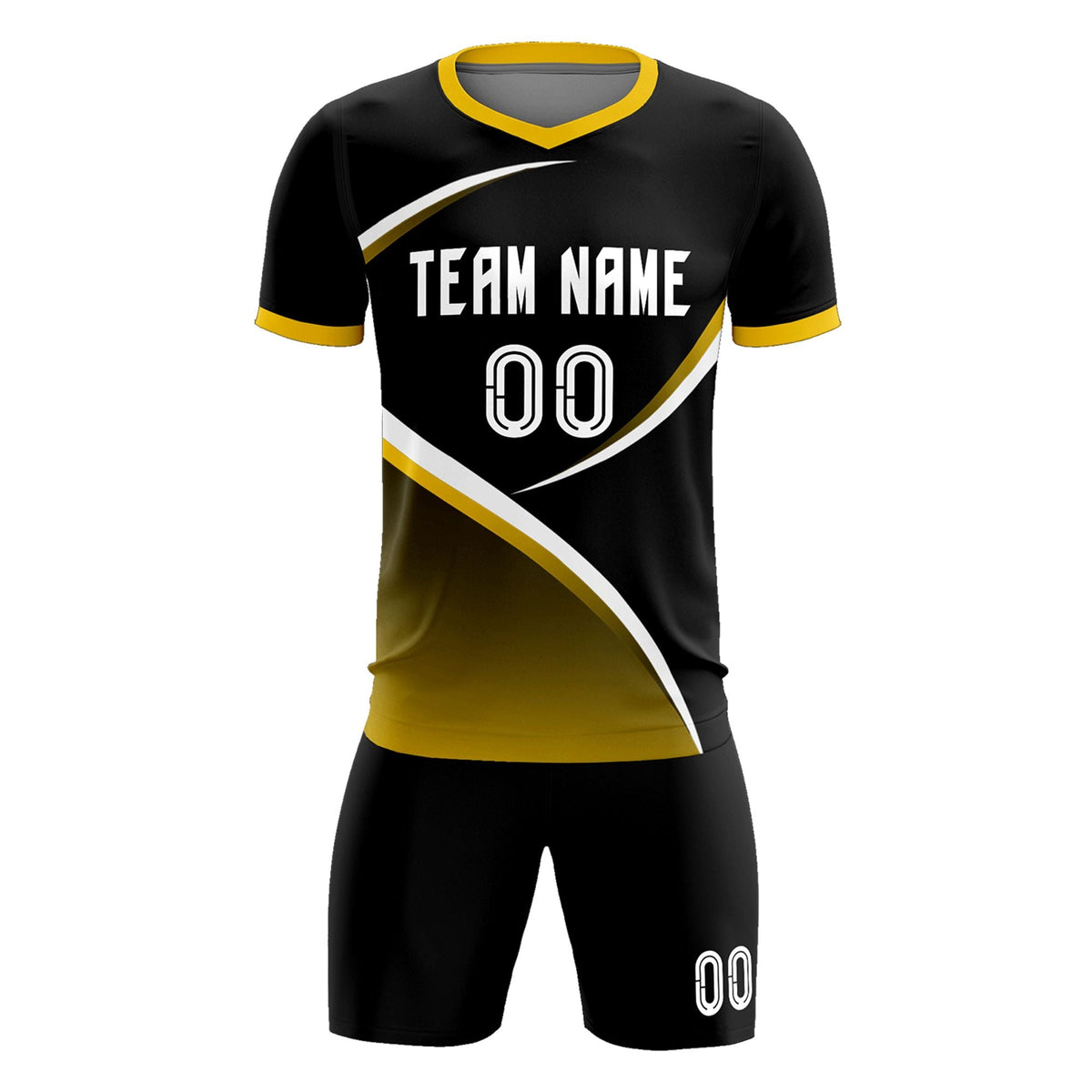 Custom Black Gold Color Block Training Uniform For Men Soccer Sets Jersey