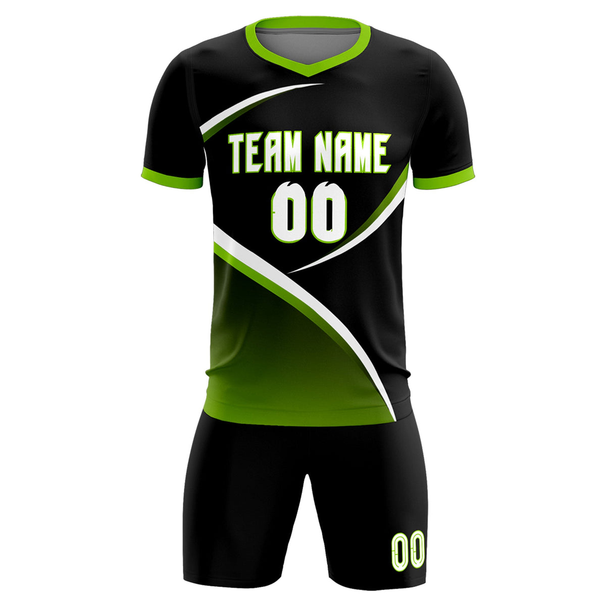 Custom Black Neon Green Color Block Training Uniform For Men Soccer Sets Jersey
