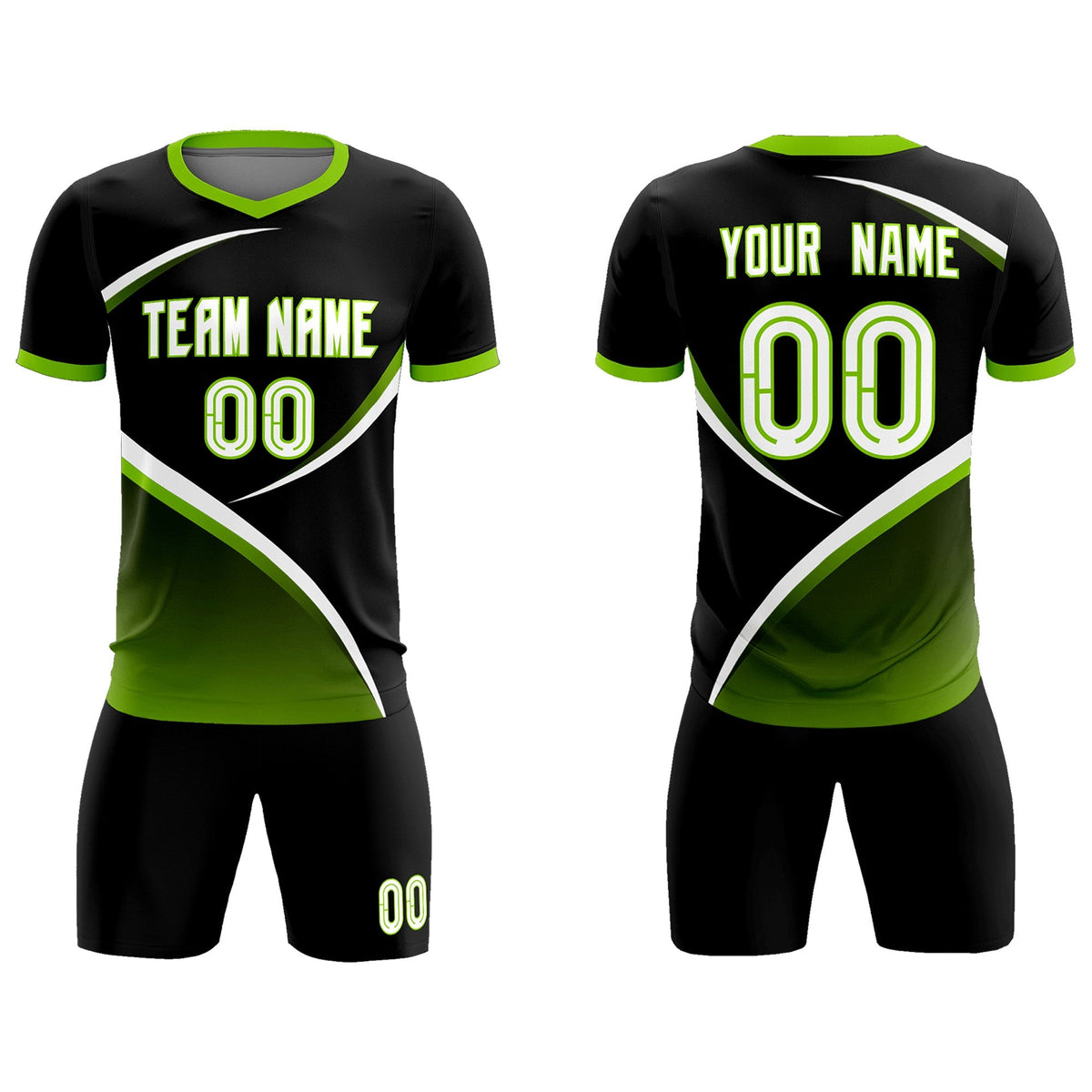 Custom Black Neon Green Color Block Training Uniform For Men Soccer Sets Jersey