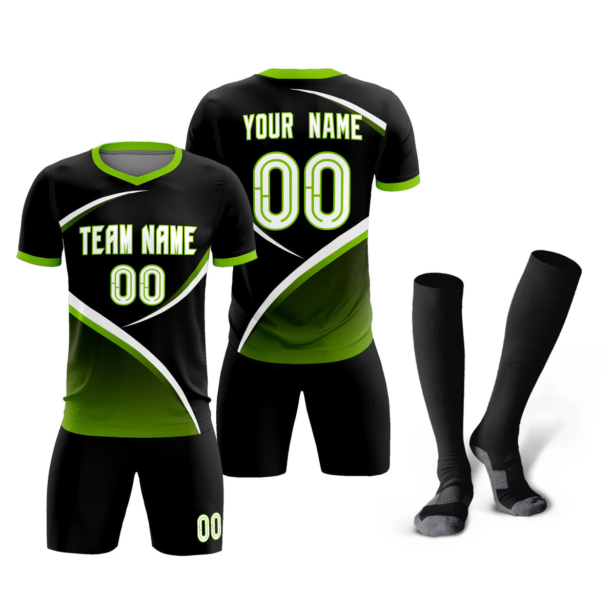 Custom Black Neon Green Color Block Training Uniform For Men Soccer Sets Jersey