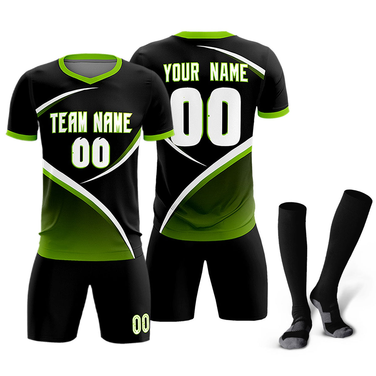 Custom Black Neon Green Color Block Training Uniform For Men Soccer Sets Jersey
