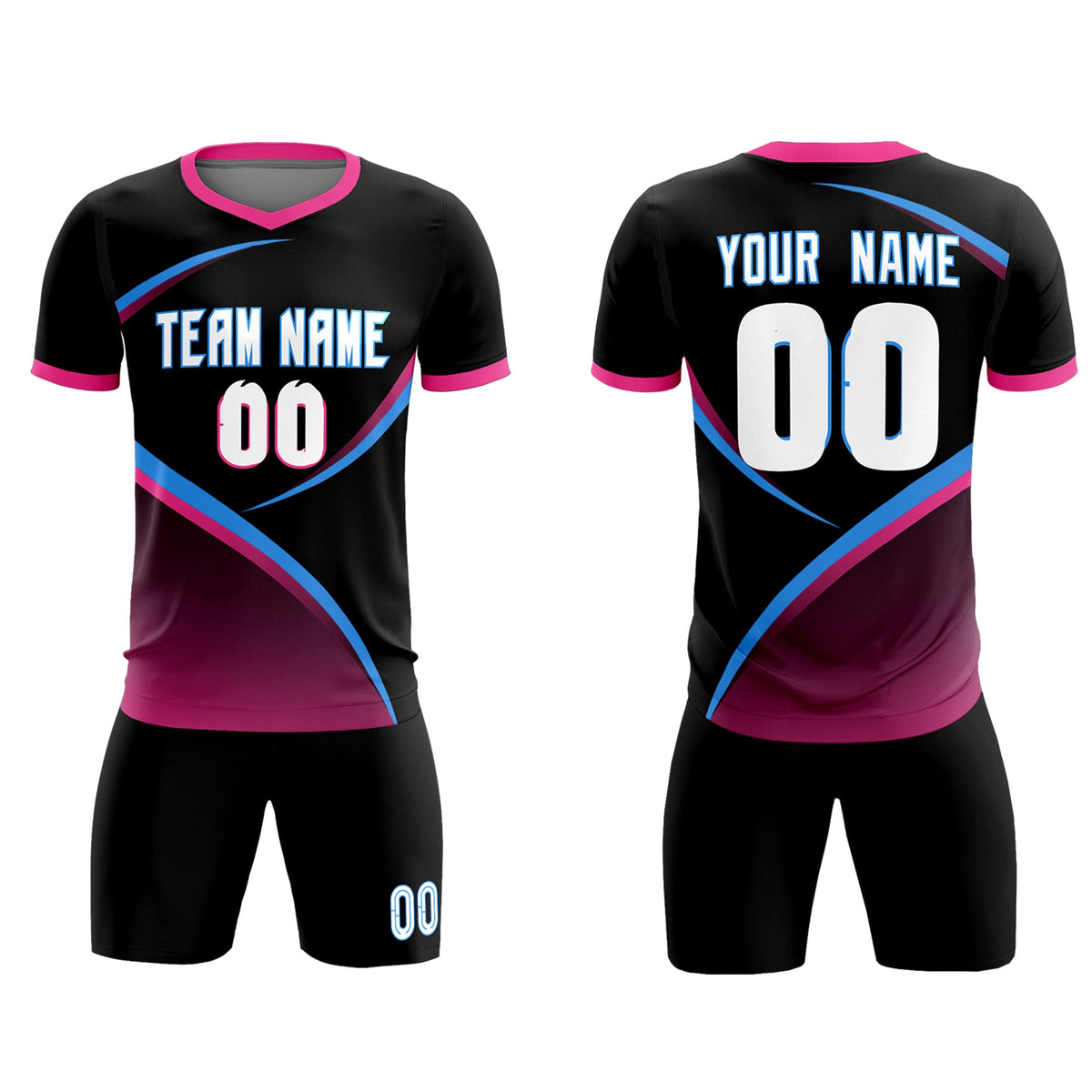 Custom Black Pink Color Block Training Uniform For Men Soccer Sets Jersey