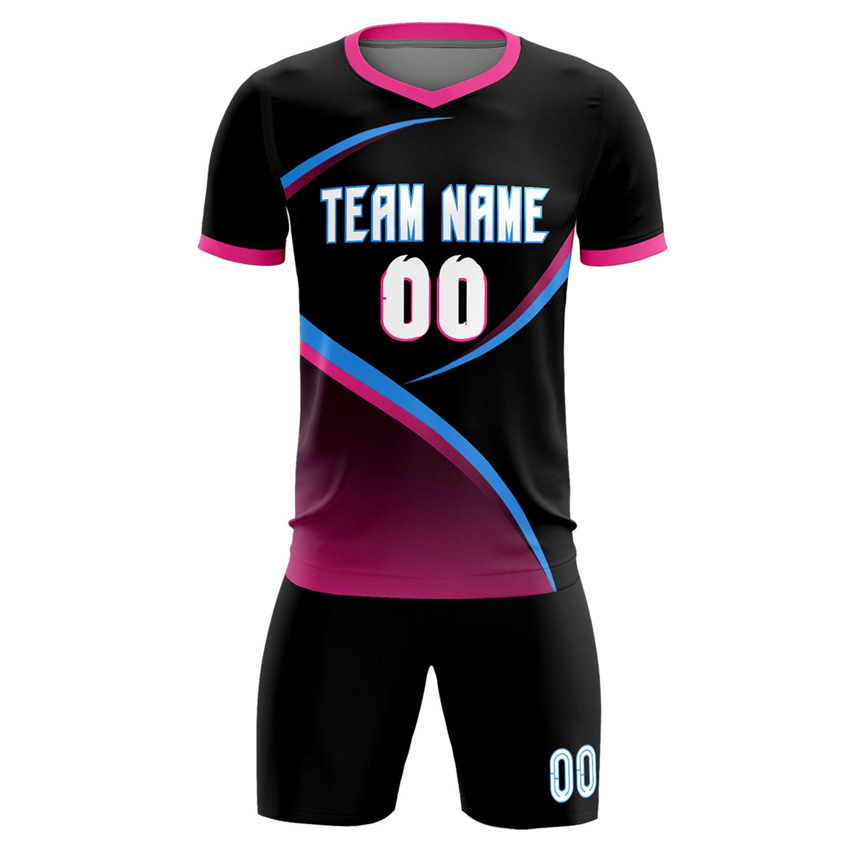 Custom Black Pink Color Block Training Uniform For Men Soccer Sets Jersey