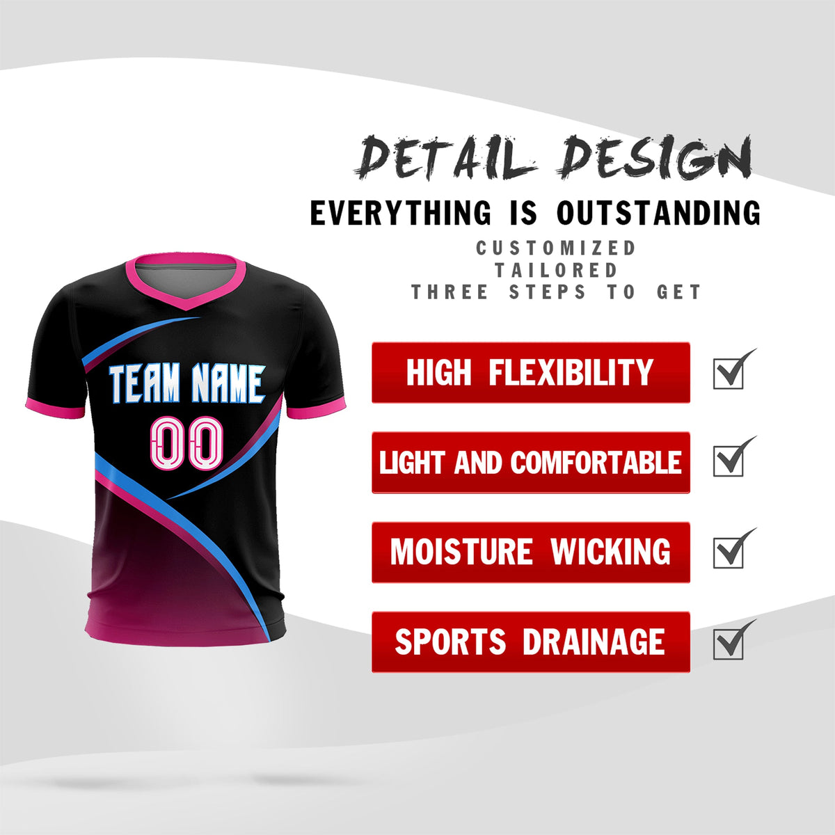 Custom Black Pink Color Block Training Uniform For Men Soccer Sets Jersey