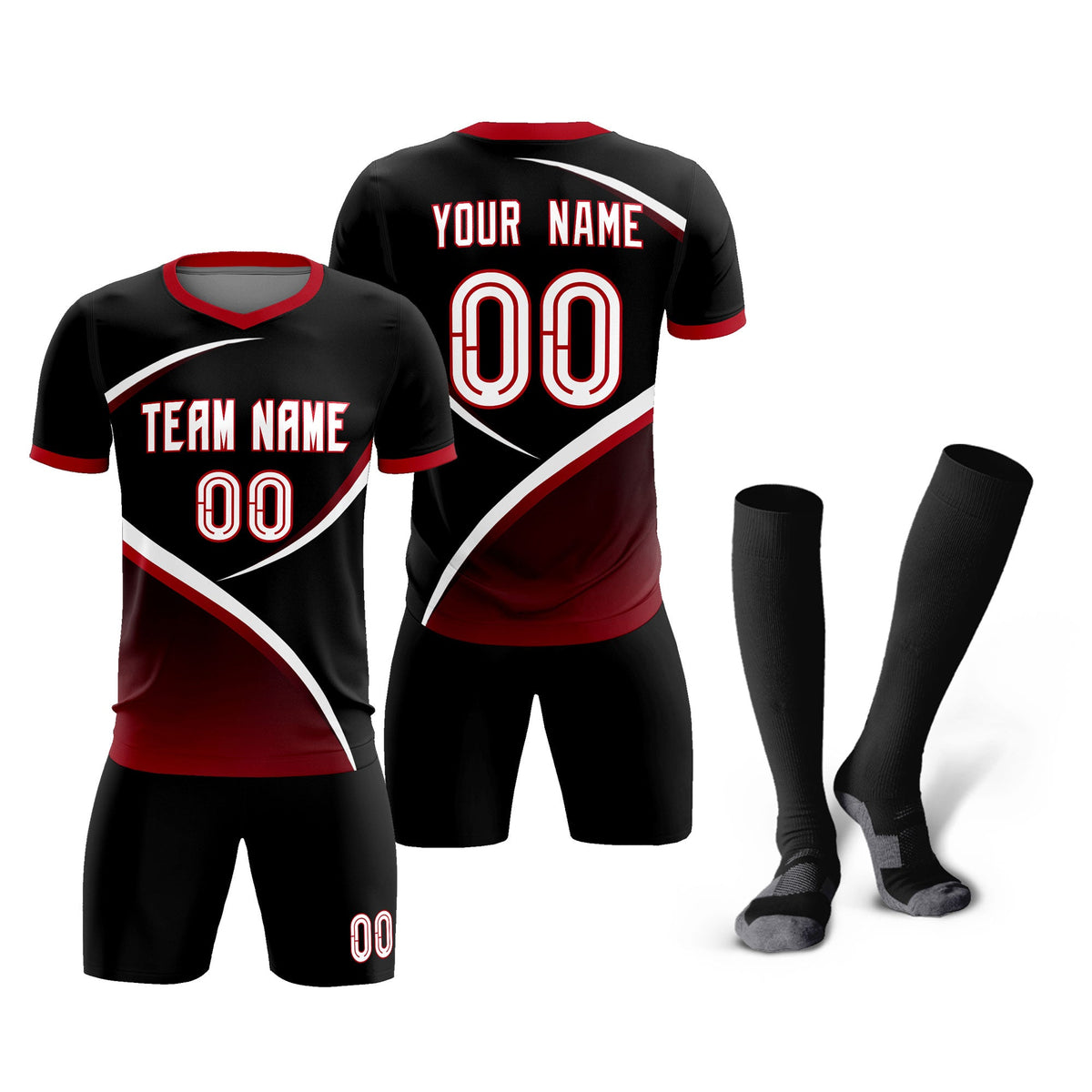 Custom Black Red Color Block Training Uniform For Men Soccer Sets Jersey