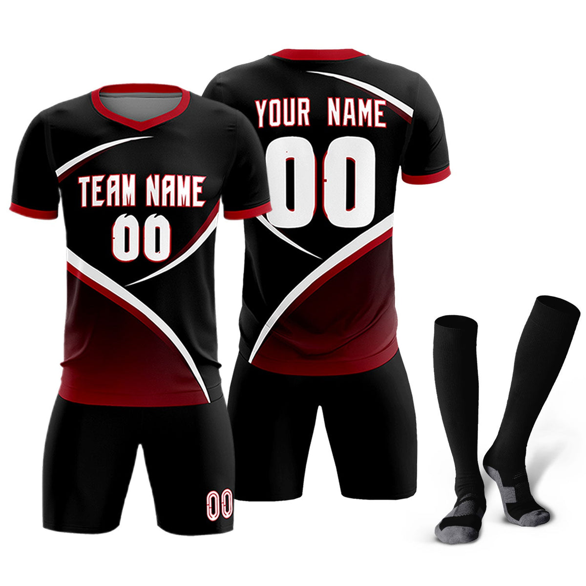 Custom Black Red Color Block Training Uniform For Men Soccer Sets Jersey