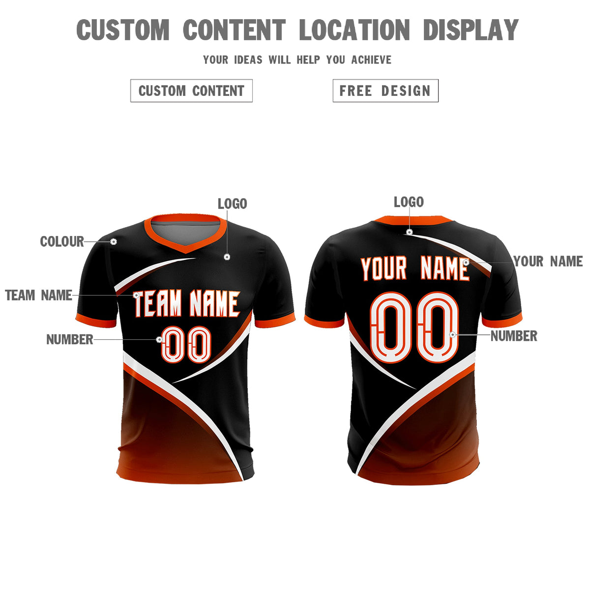 Custom Black Orange Color Block Training Uniform For Men Soccer Sets Jersey