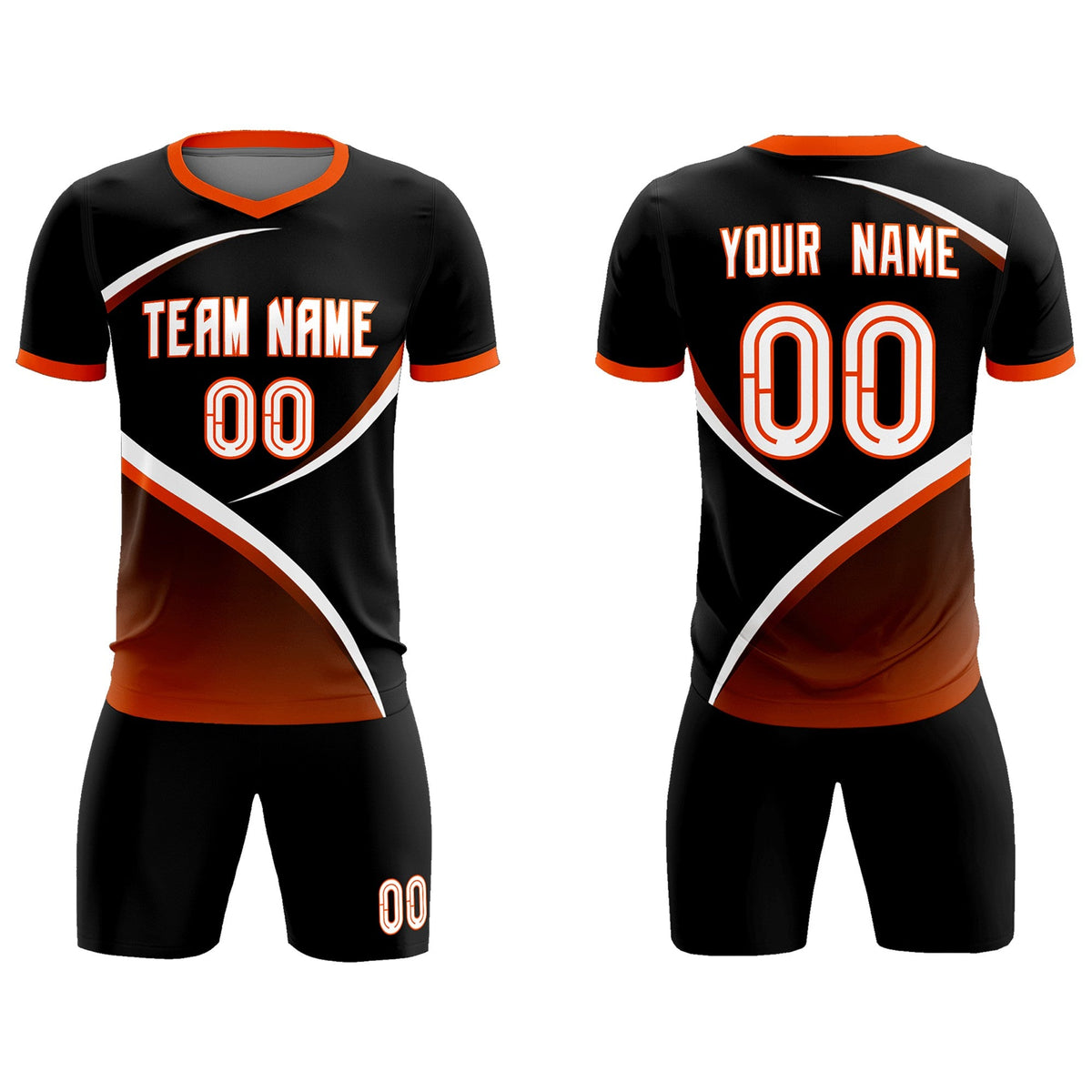 Custom Black Orange Color Block Training Uniform For Men Soccer Sets Jersey