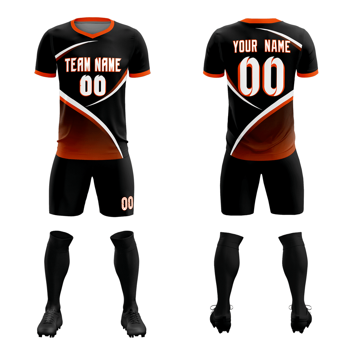 Custom Black Orange Color Block Training Uniform For Men Soccer Sets Jersey