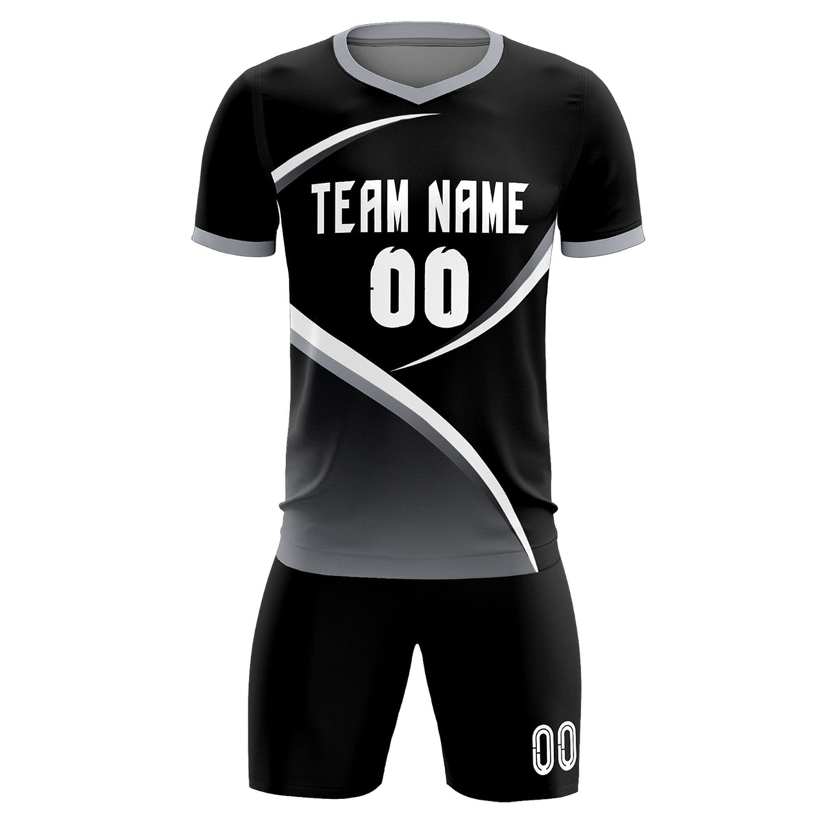 Custom Black Gray Color Block Training Uniform For Men Soccer Sets Jersey