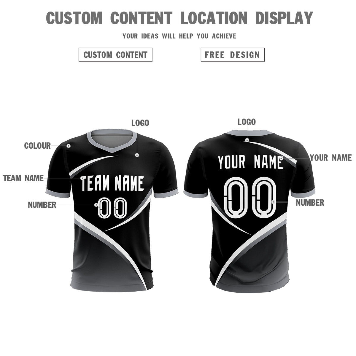 Custom Black Gray Color Block Training Uniform For Men Soccer Sets Jersey
