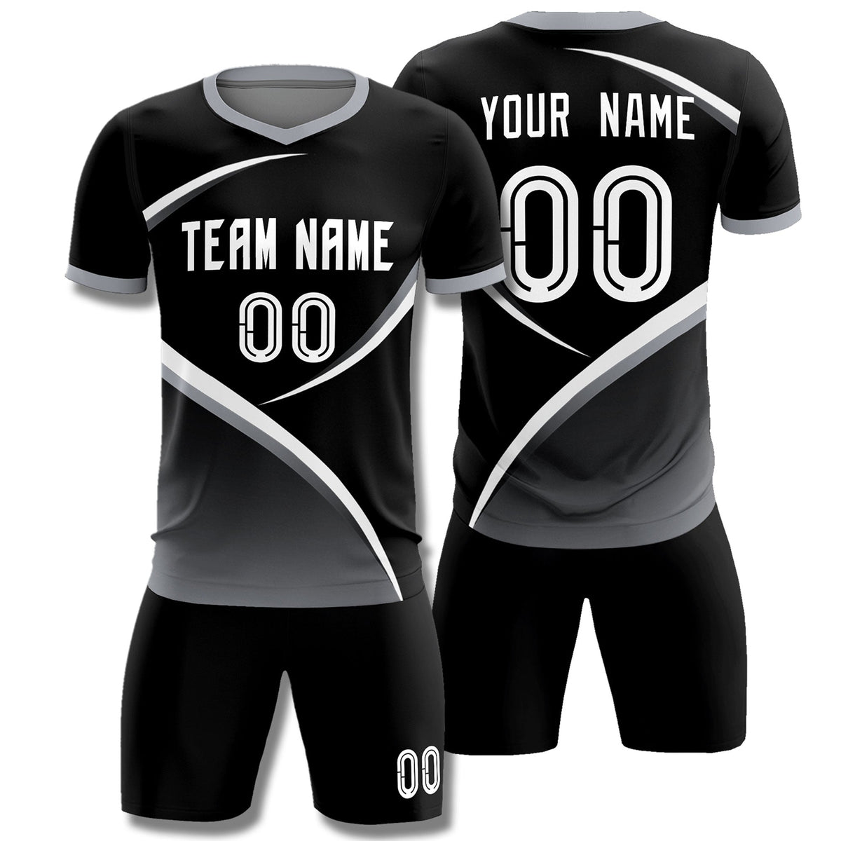 Custom Black Gray Color Block Training Uniform For Men Soccer Sets Jersey