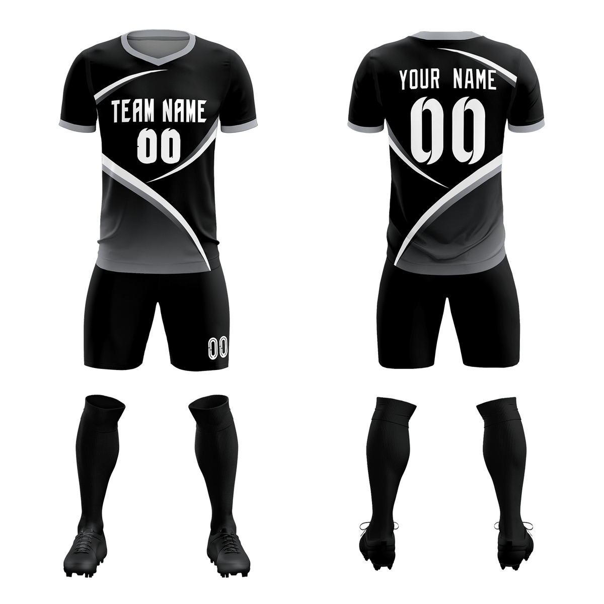 Custom Black Gray Color Block Training Uniform For Men Soccer Sets Jersey