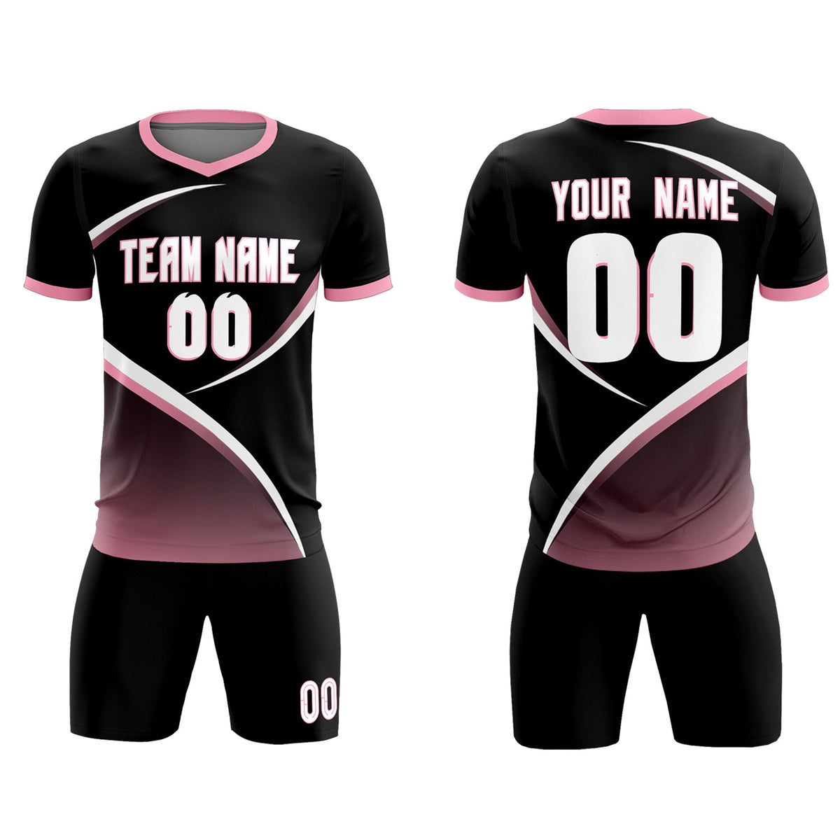 Custom Black Light Pink Color Block Training Uniform For Men Soccer Sets Jersey