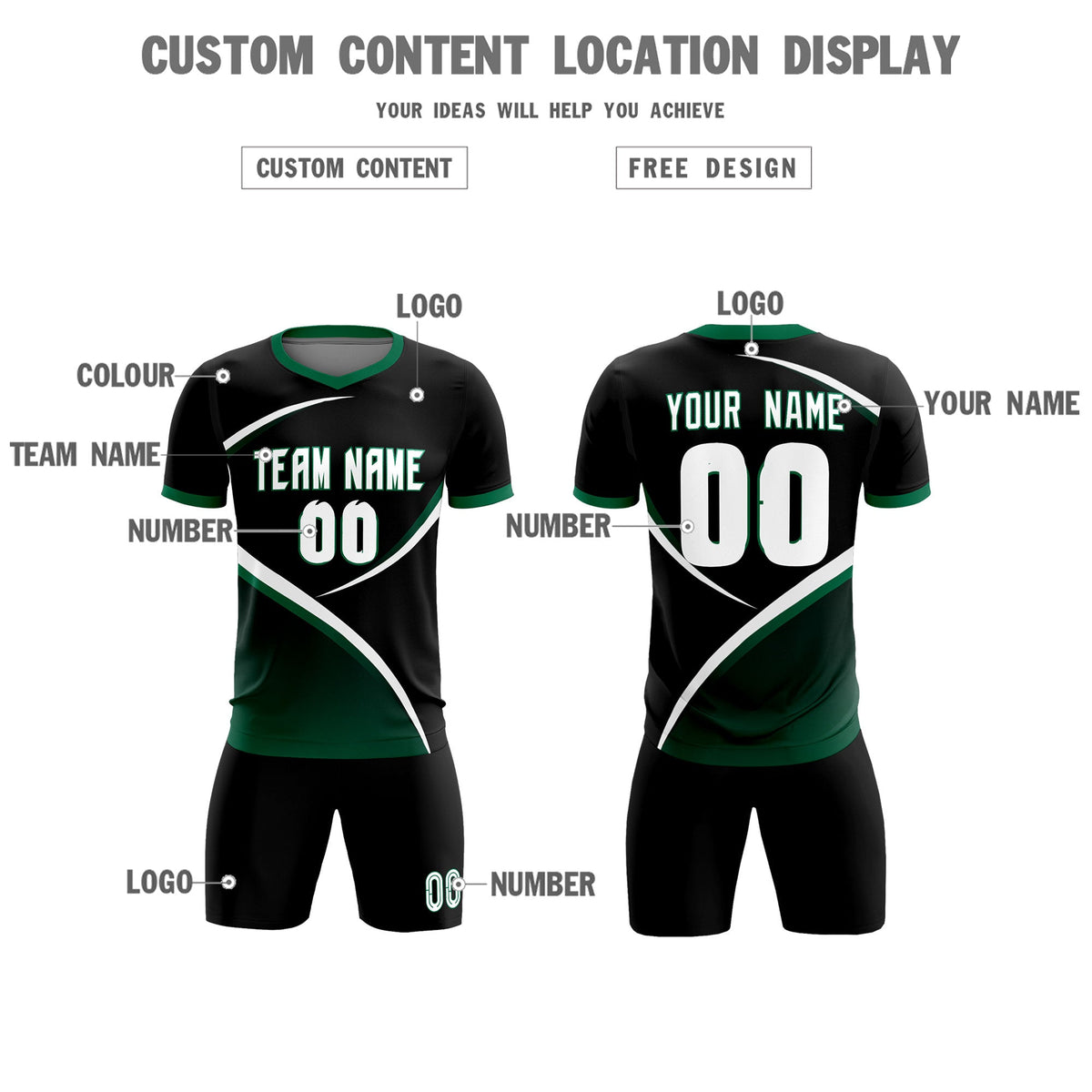 Custom Black Kelly Green Color Block Training Uniform For Men Soccer Sets Jersey