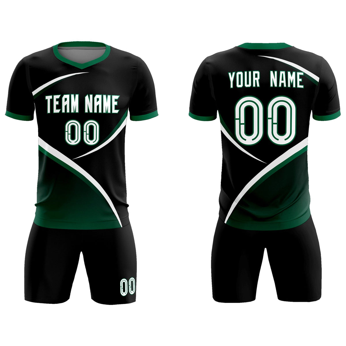 Custom Black Kelly Green Color Block Training Uniform For Men Soccer Sets Jersey