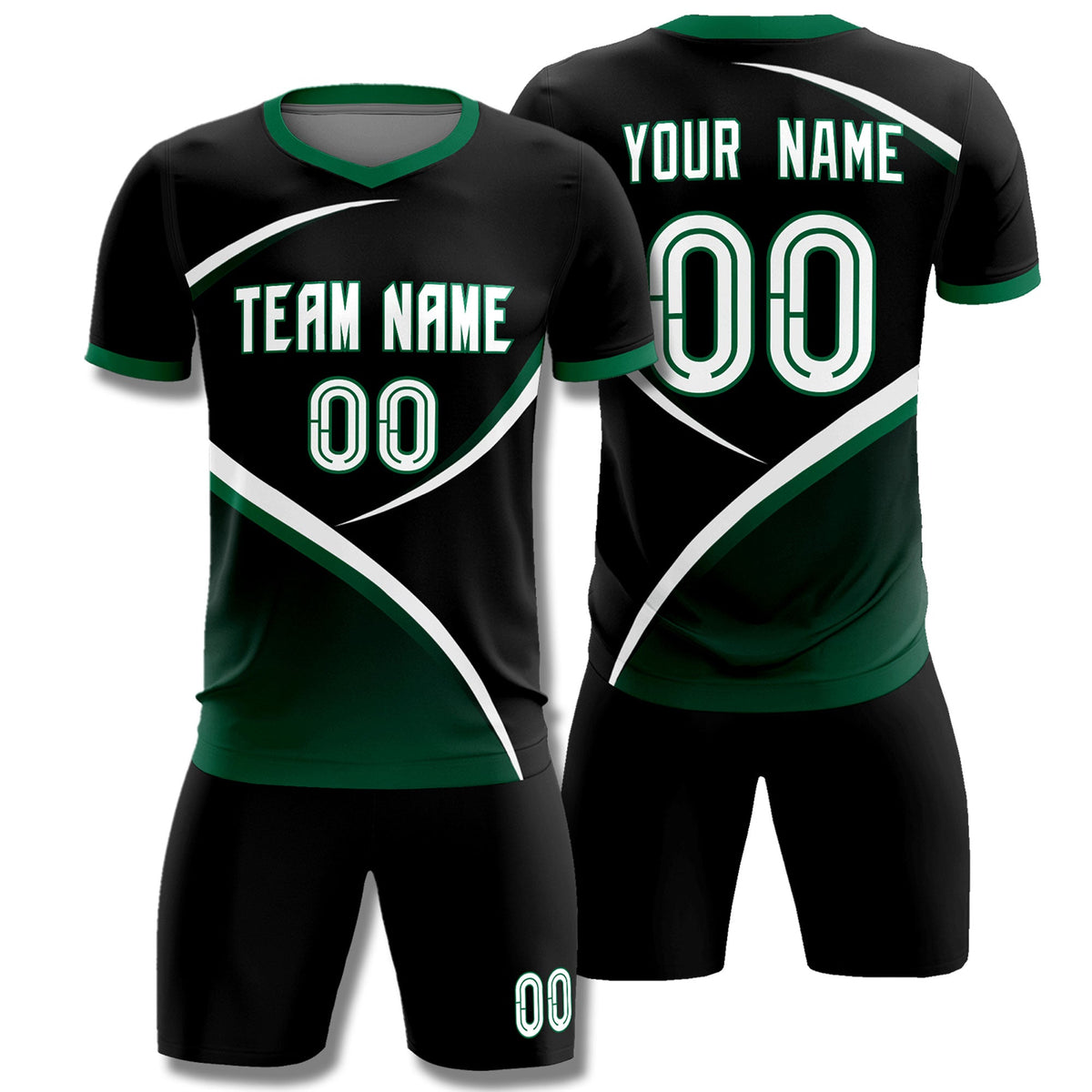 Custom Black Kelly Green Color Block Training Uniform For Men Soccer Sets Jersey