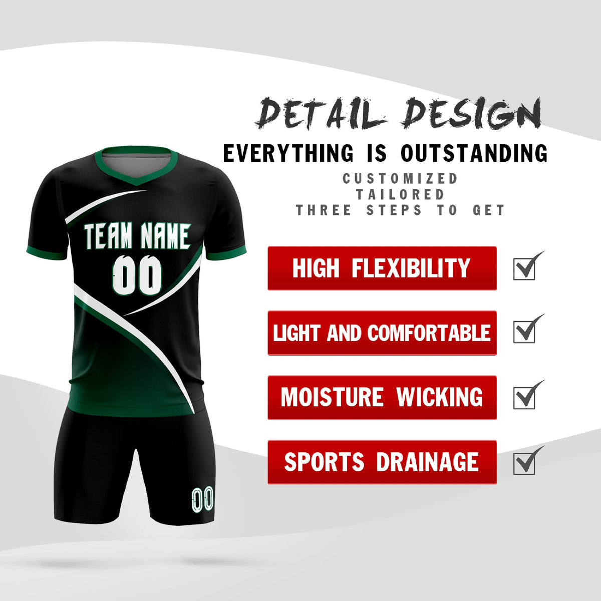 Custom Black Kelly Green Color Block Training Uniform For Men Soccer Sets Jersey