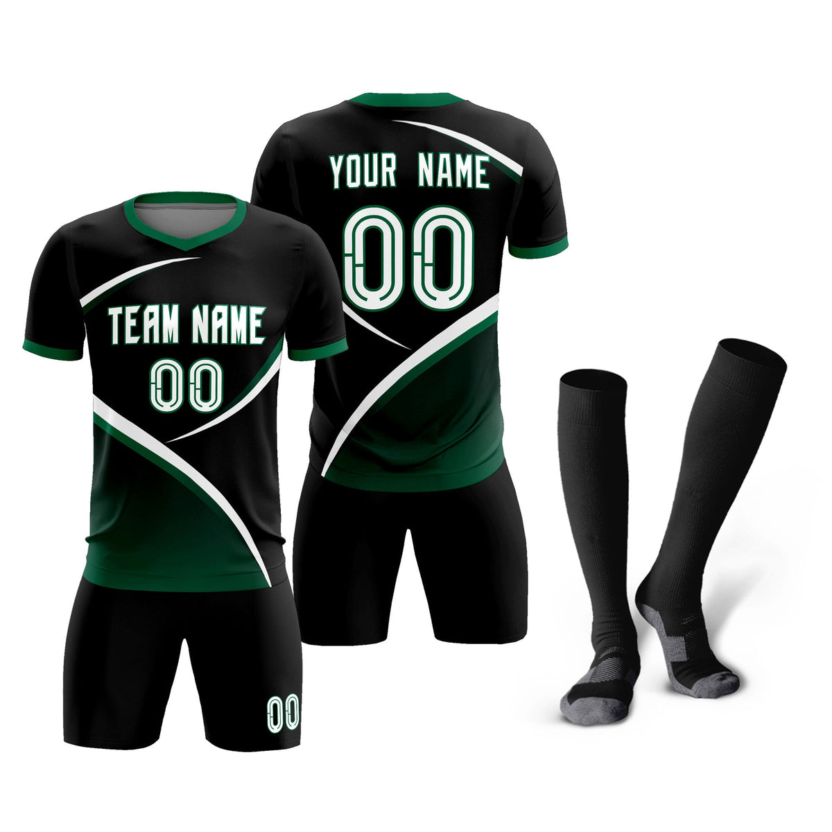 Custom Black Kelly Green Color Block Training Uniform For Men Soccer Sets Jersey