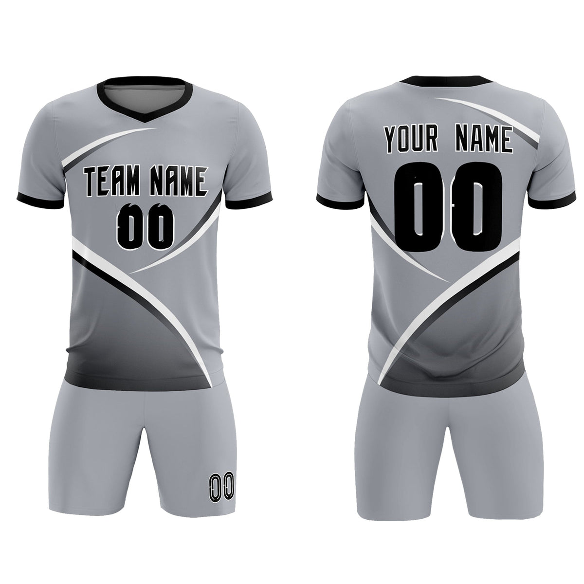 Custom Gray Black Color Block Training Uniform For Men Soccer Sets Jersey