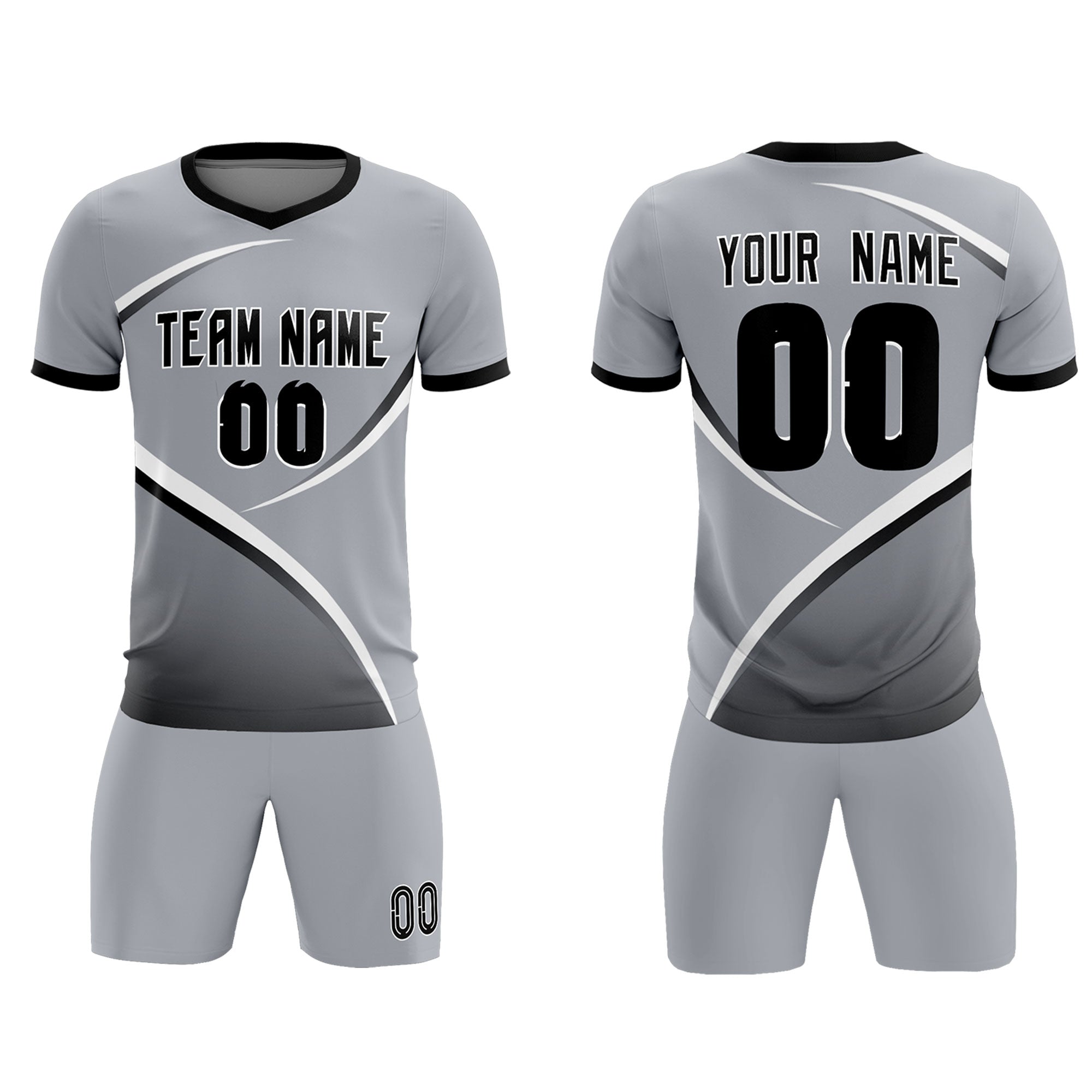 Custom Gray Black Color Block Training Uniform For Men Soccer Sets Jersey