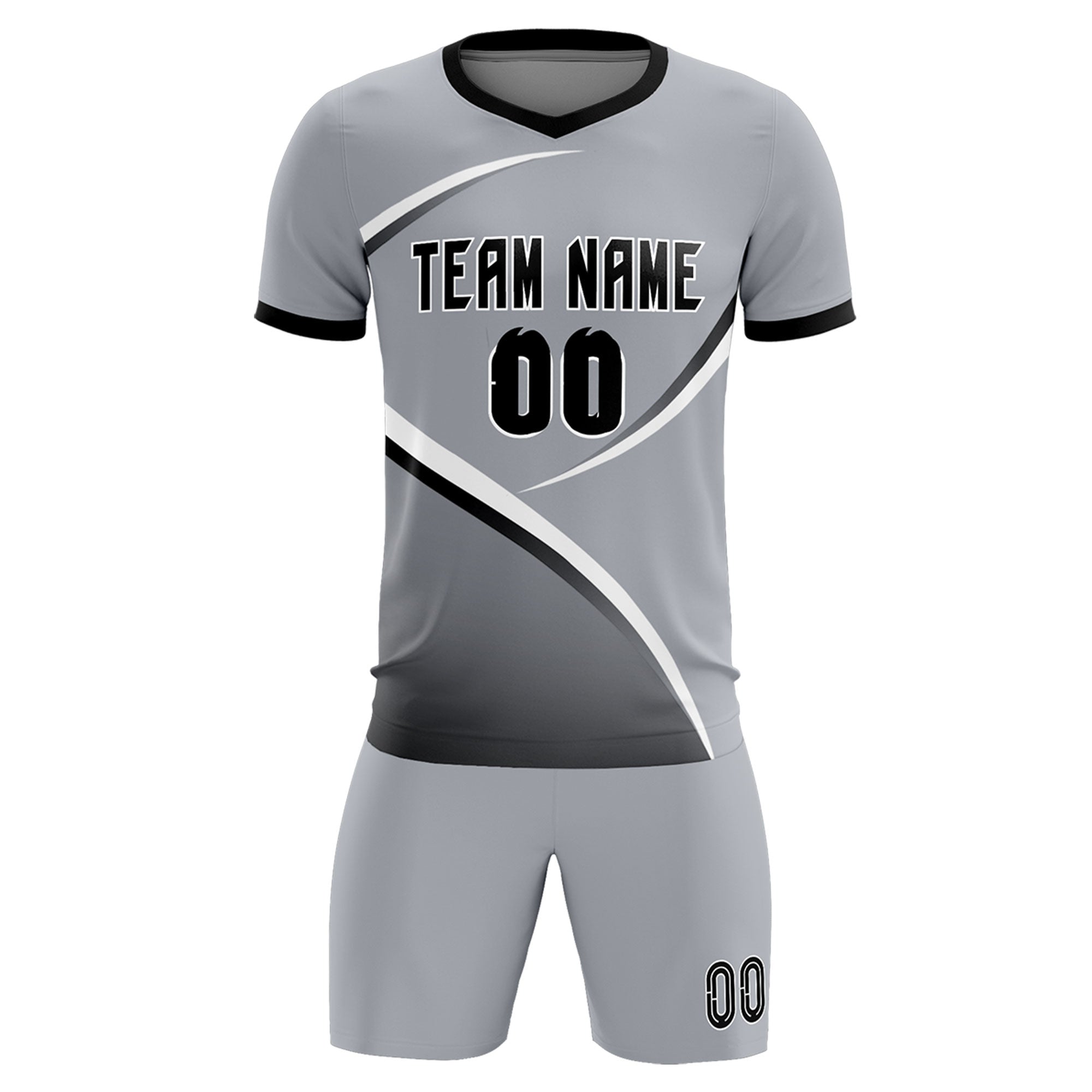 Custom Gray Black Color Block Training Uniform For Men Soccer Sets Jersey