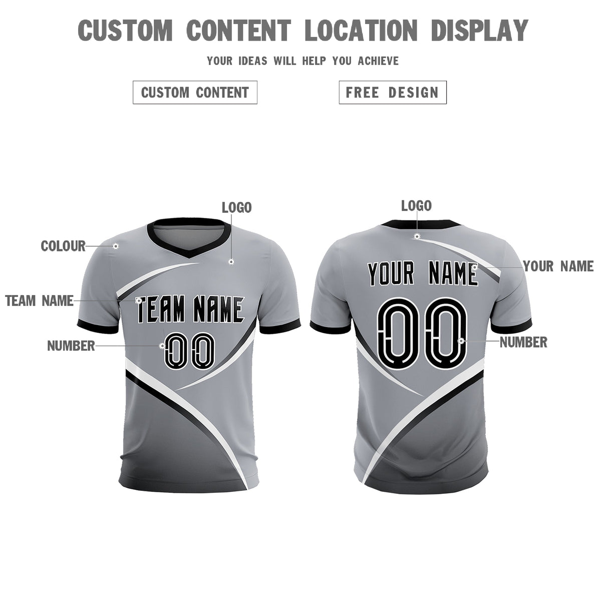 Custom Gray Black Color Block Training Uniform For Men Football Kits Jersey