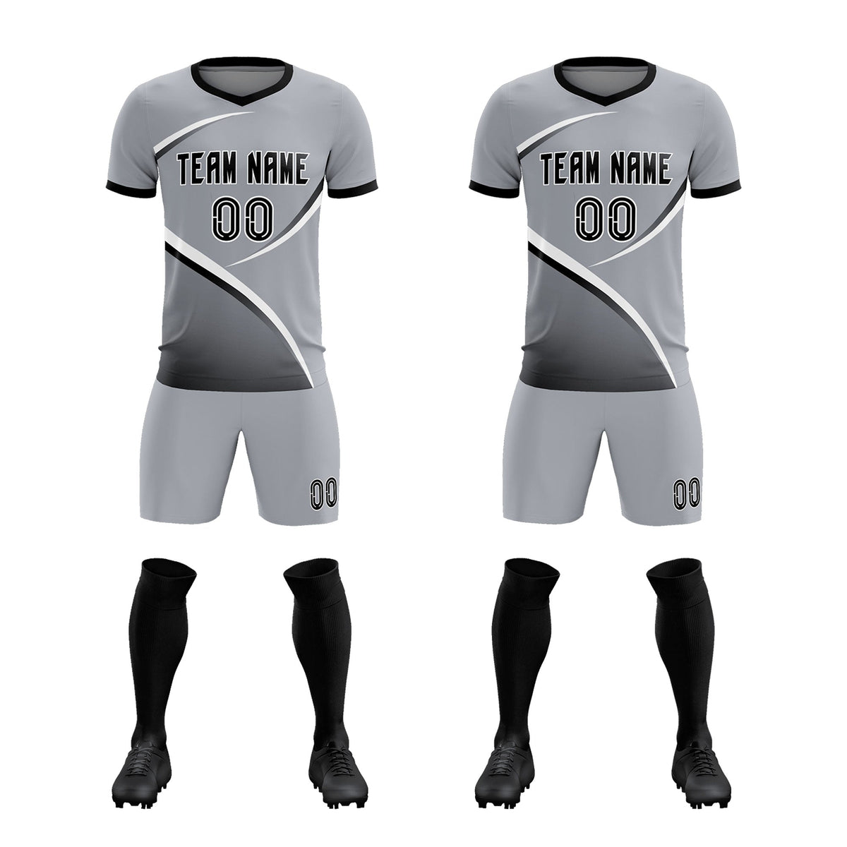 Custom Gray Black Color Block Training Uniform For Men Football Kits Jersey