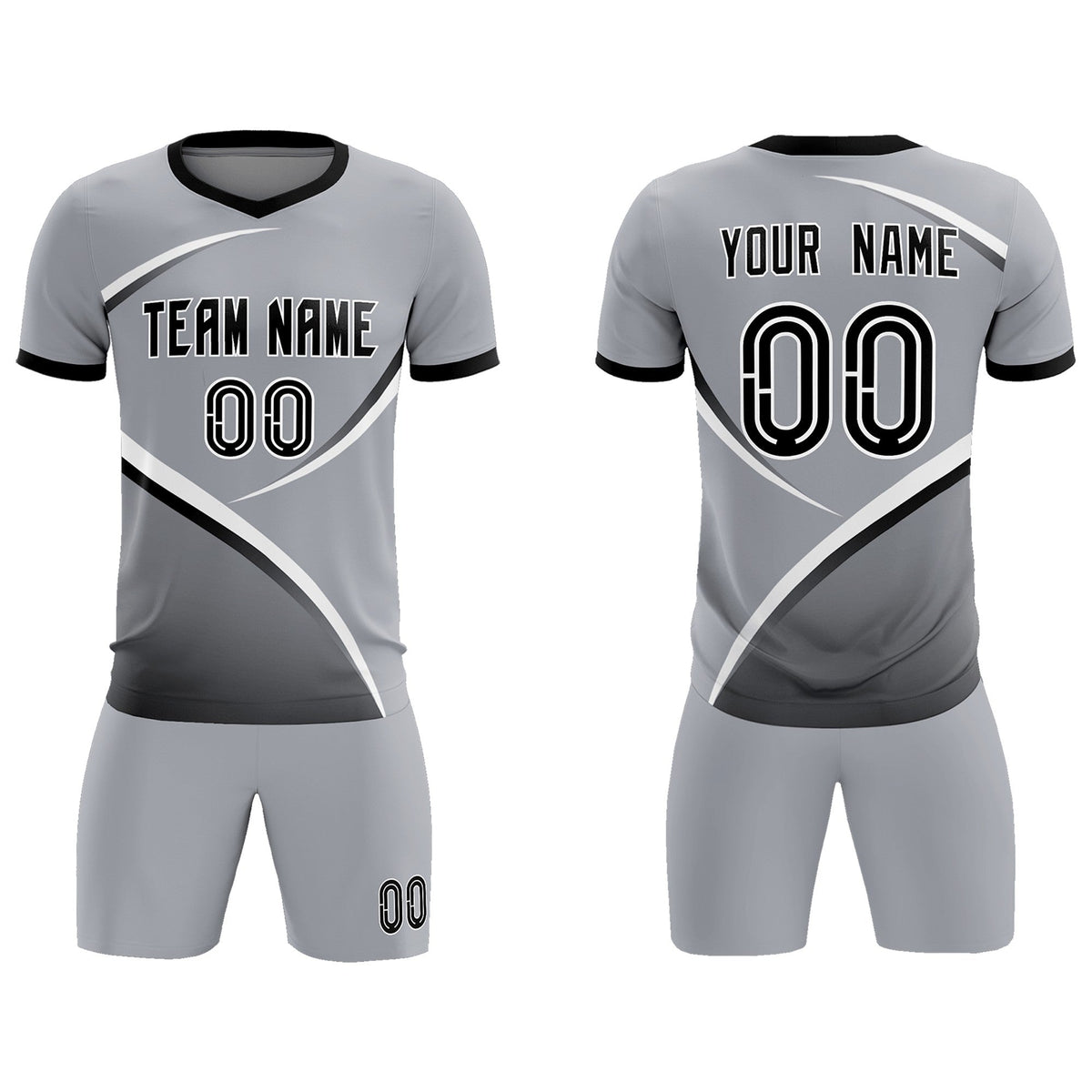 Custom Gray Black Color Block Training Uniform For Men Football Kits Jersey