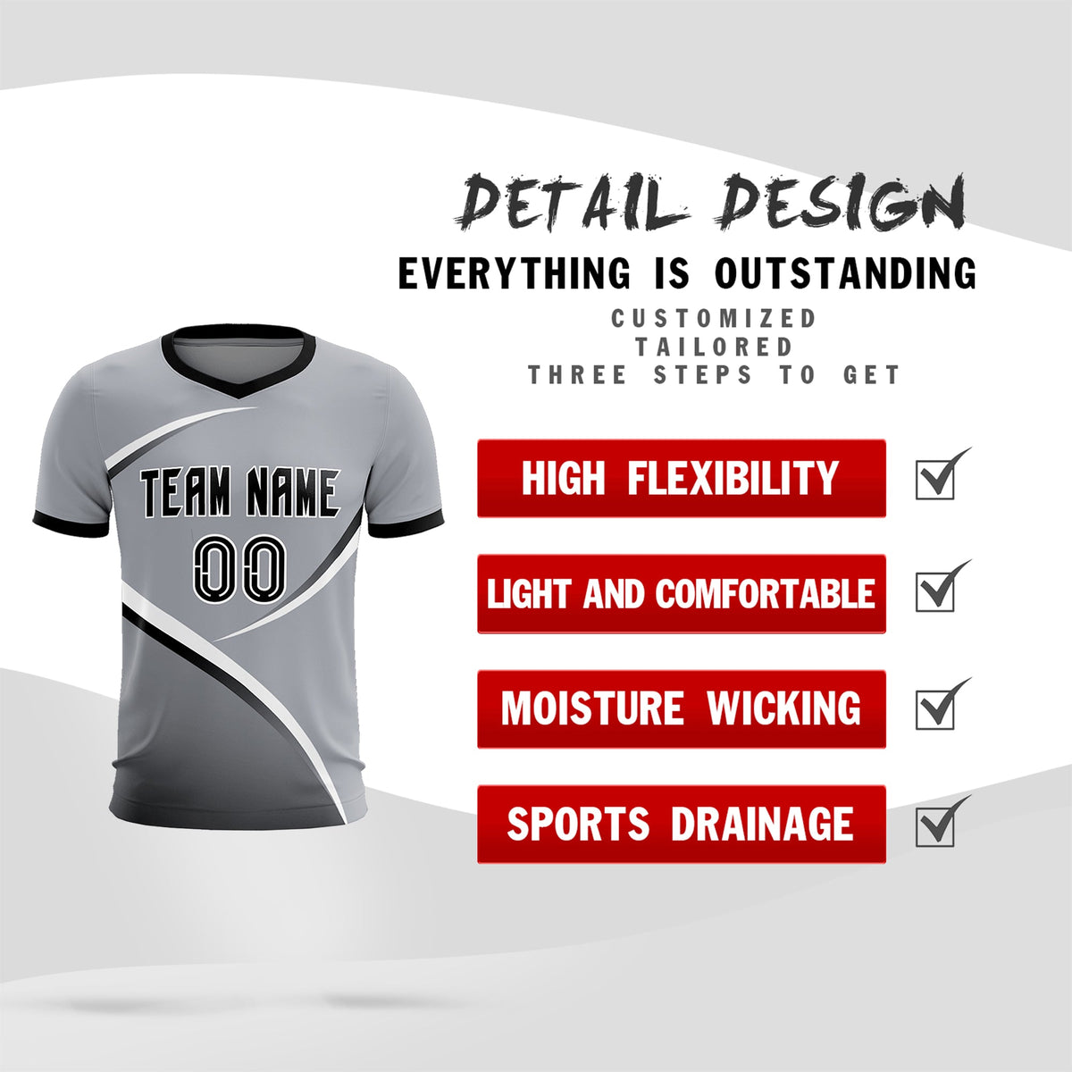 Custom Gray Black Color Block Training Uniform For Men Football Kits Jersey
