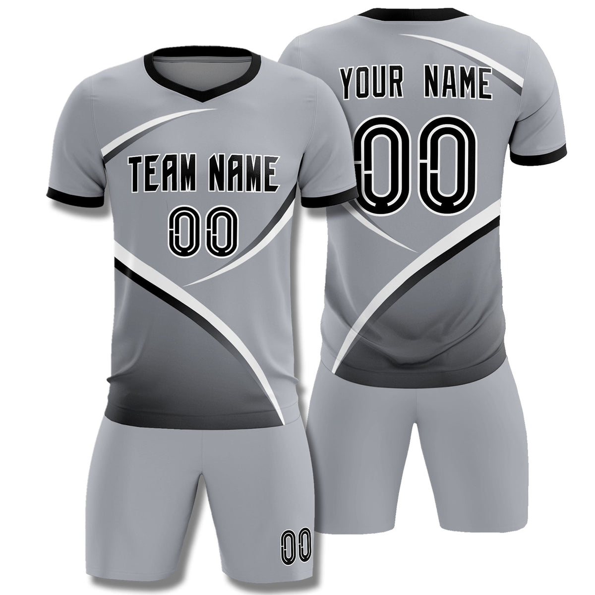 Custom Gray Black Color Block Training Uniform For Men Football Kits Jersey