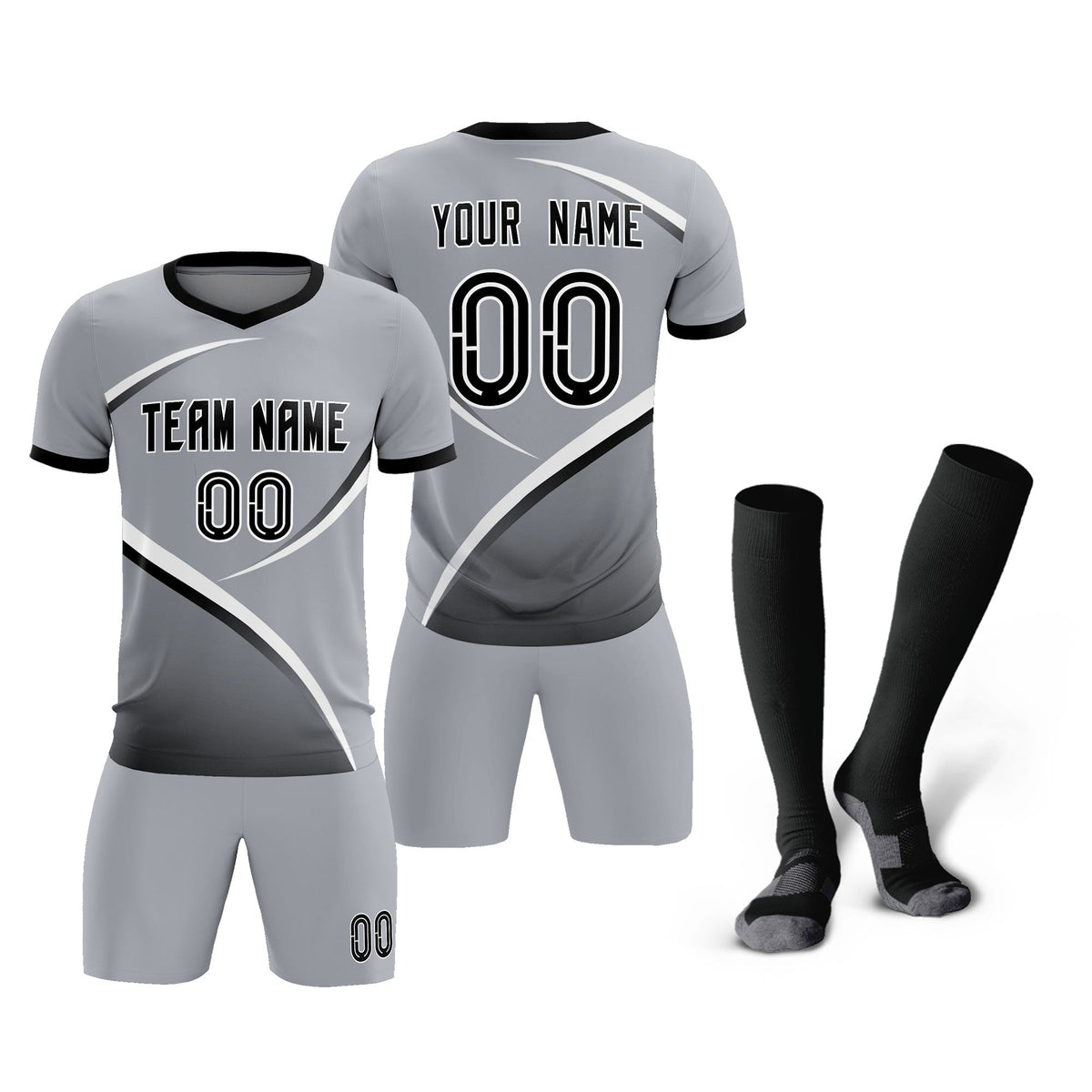 Custom Gray Black Color Block Training Uniform For Men Football Kits Jersey