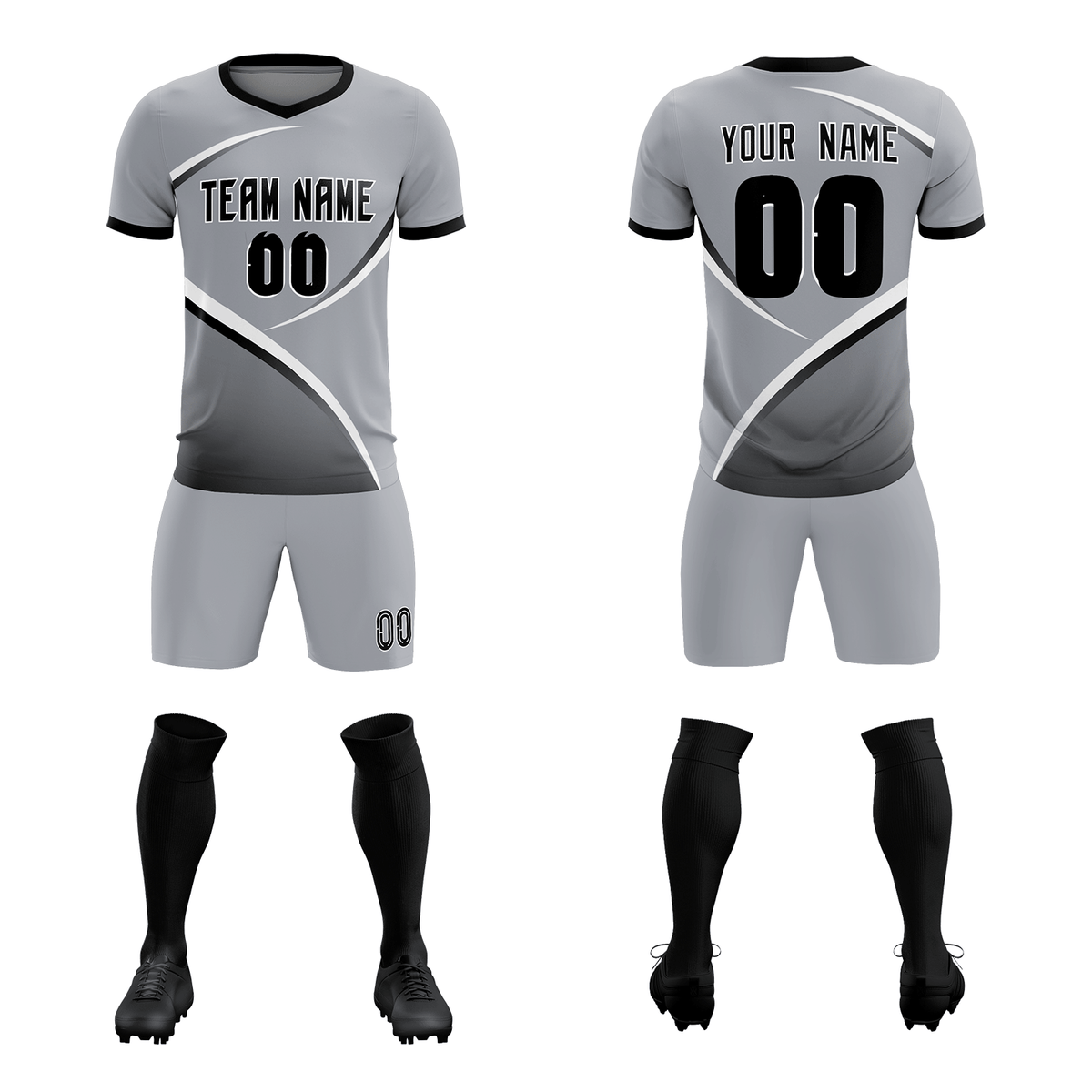 Custom Gray Black Color Block Training Uniform For Men Soccer Sets Jersey