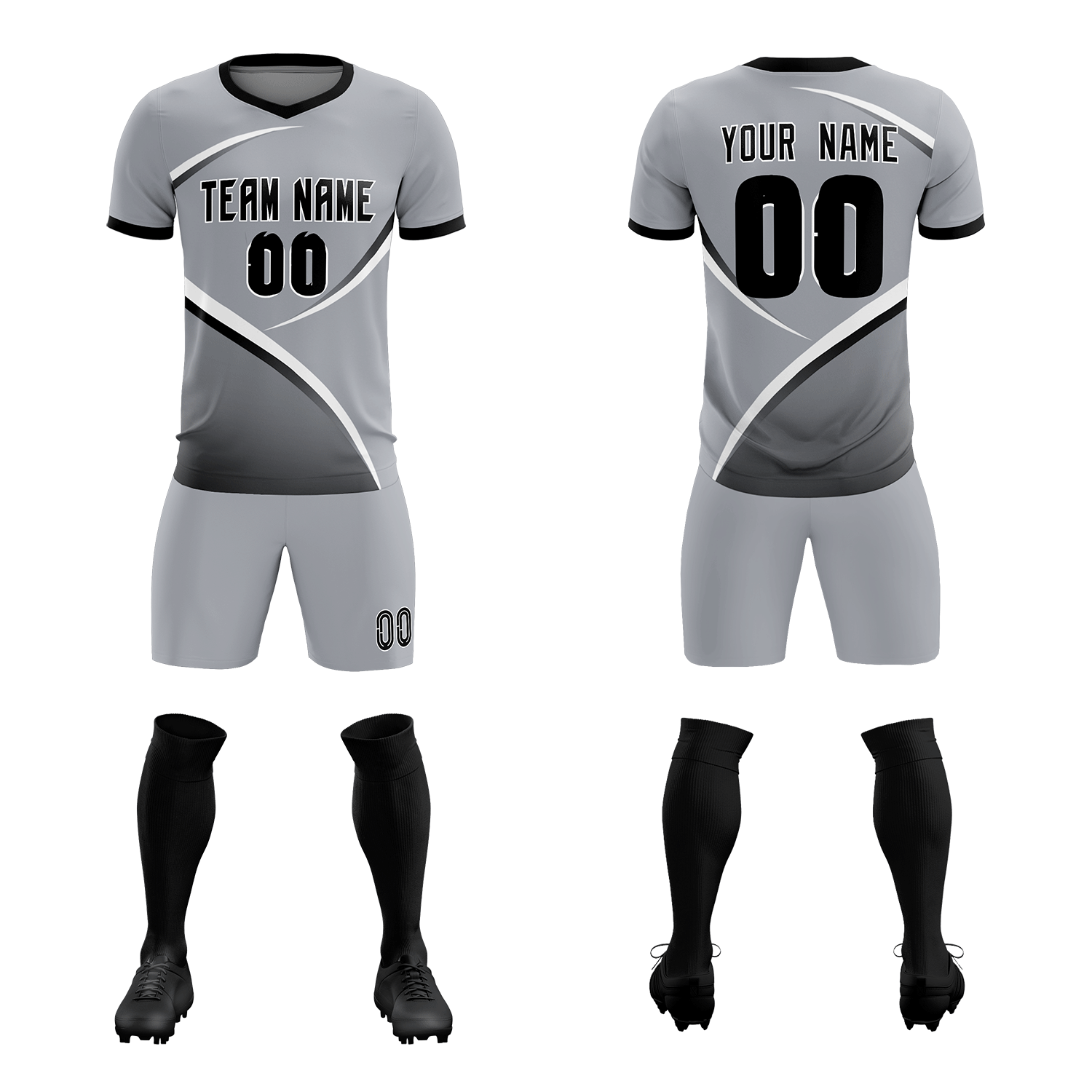 Custom Gray Black Color Block Training Uniform For Men Soccer Sets Jersey