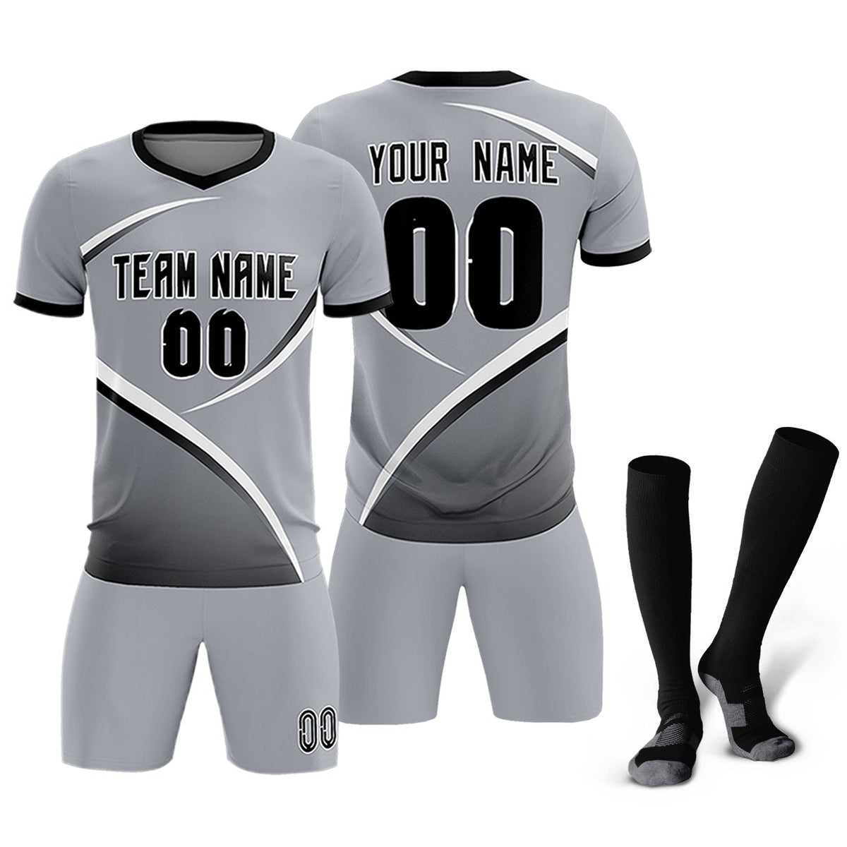 Custom Gray Black Color Block Training Uniform For Men Soccer Sets Jersey