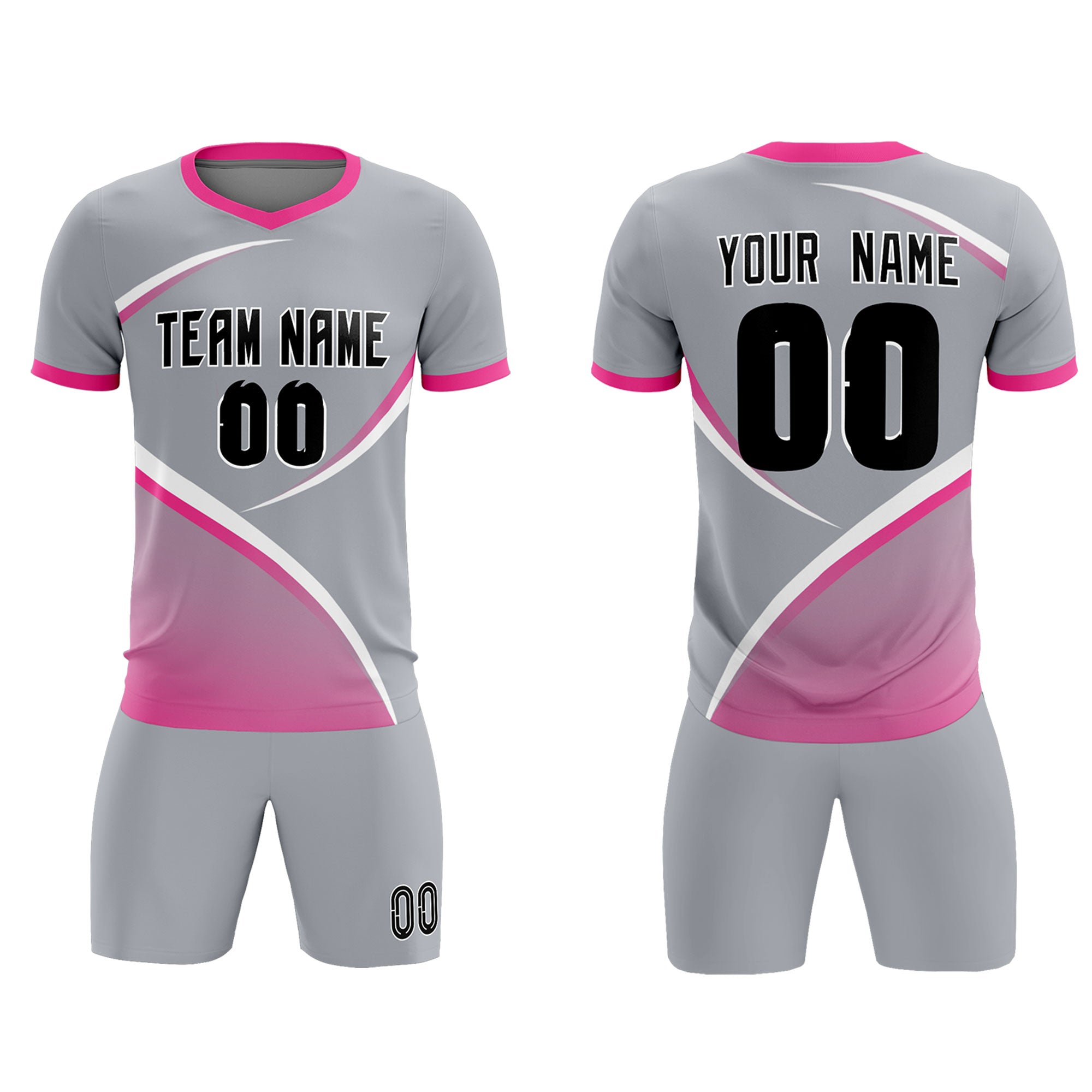 Custom Gray Pink Color Block Training Uniform For Men Soccer Sets Jersey