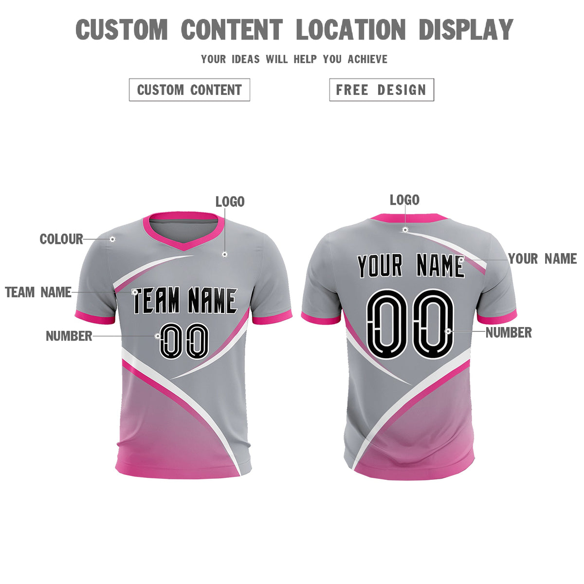 Custom Gray Pink Color Block Training Uniform For Men Football Kits Jersey