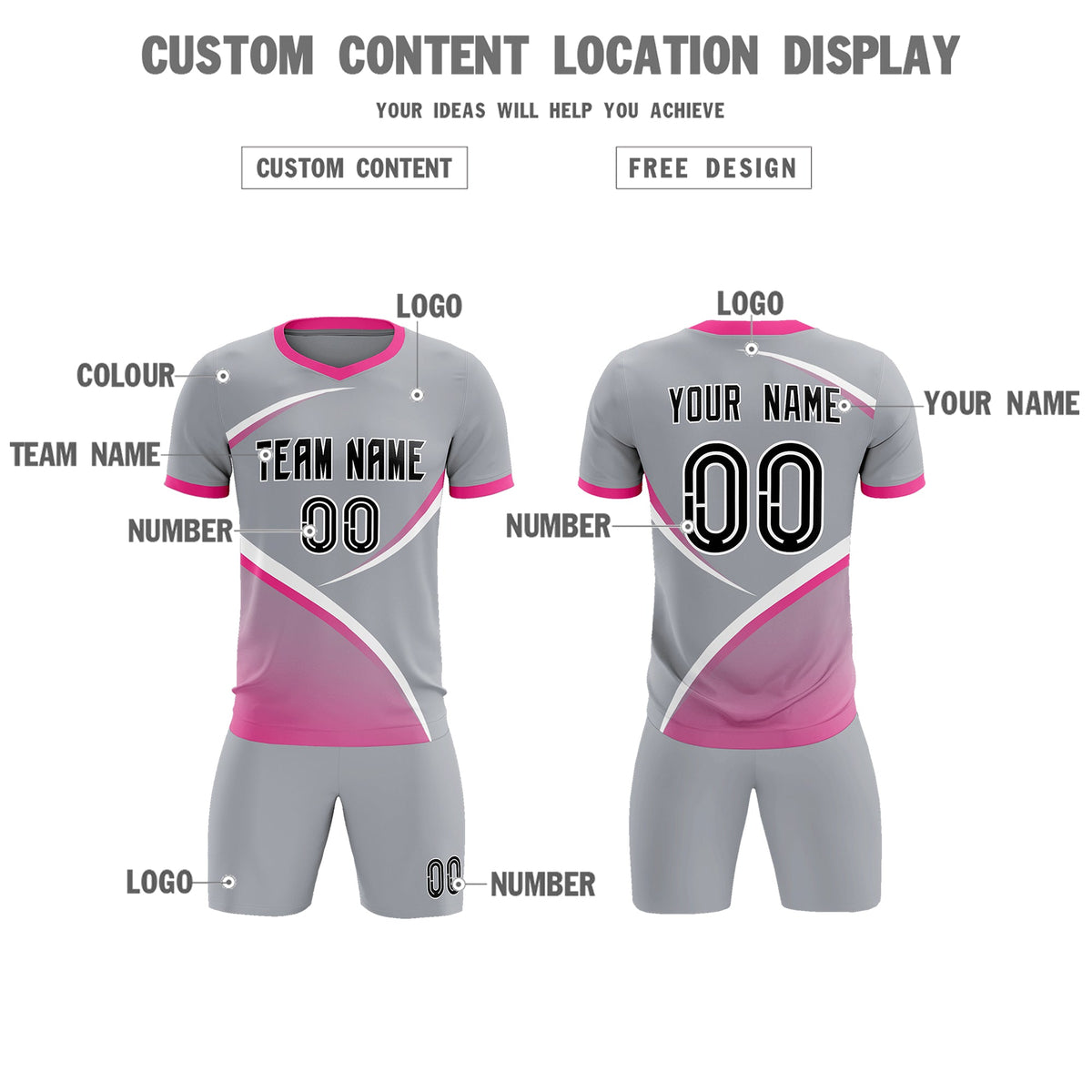 Custom Gray Pink Color Block Training Uniform For Men Football Kits Jersey