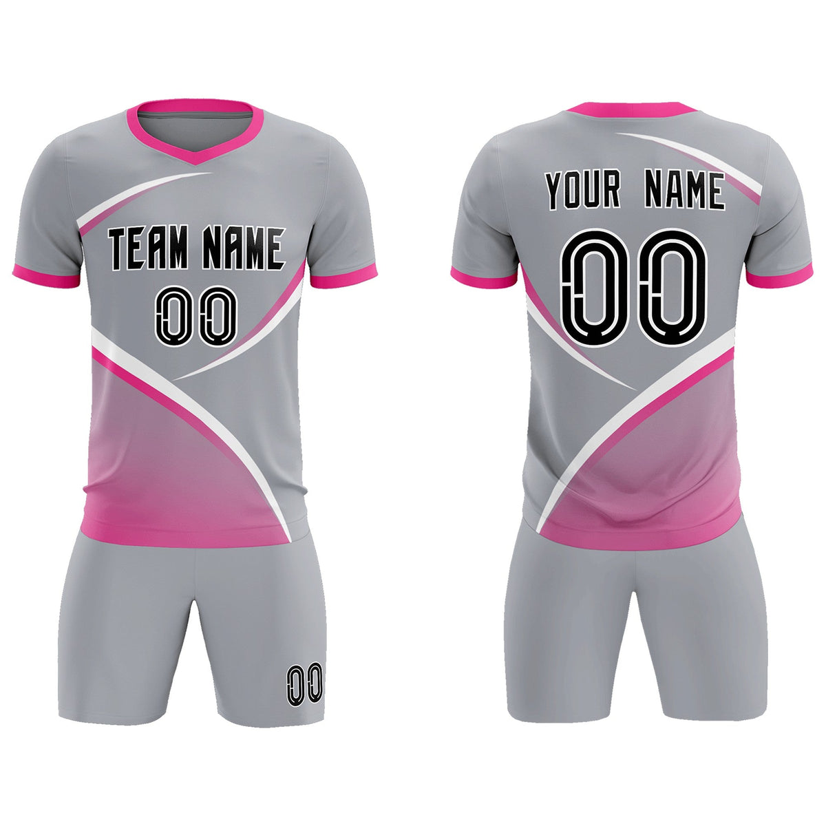 Custom Gray Pink Color Block Training Uniform For Men Football Kits Jersey