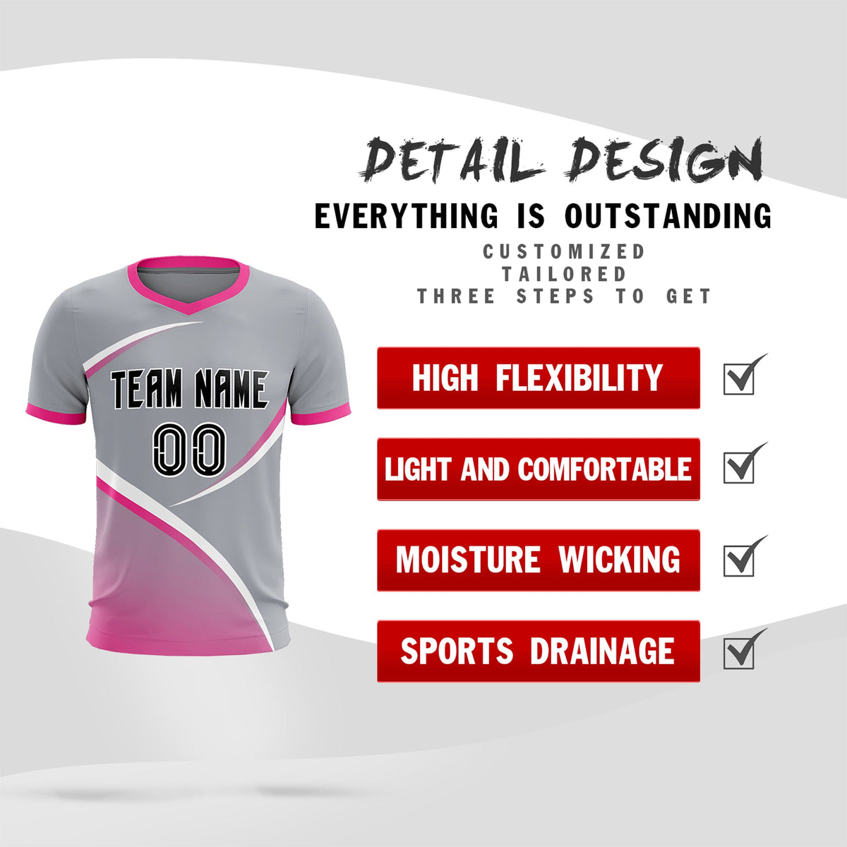 Custom Gray Pink Color Block Training Uniform For Men Football Kits Jersey