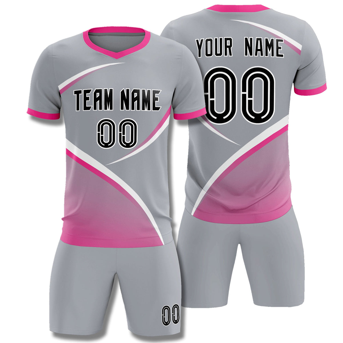 Custom Gray Pink Color Block Training Uniform For Men Football Kits Jersey