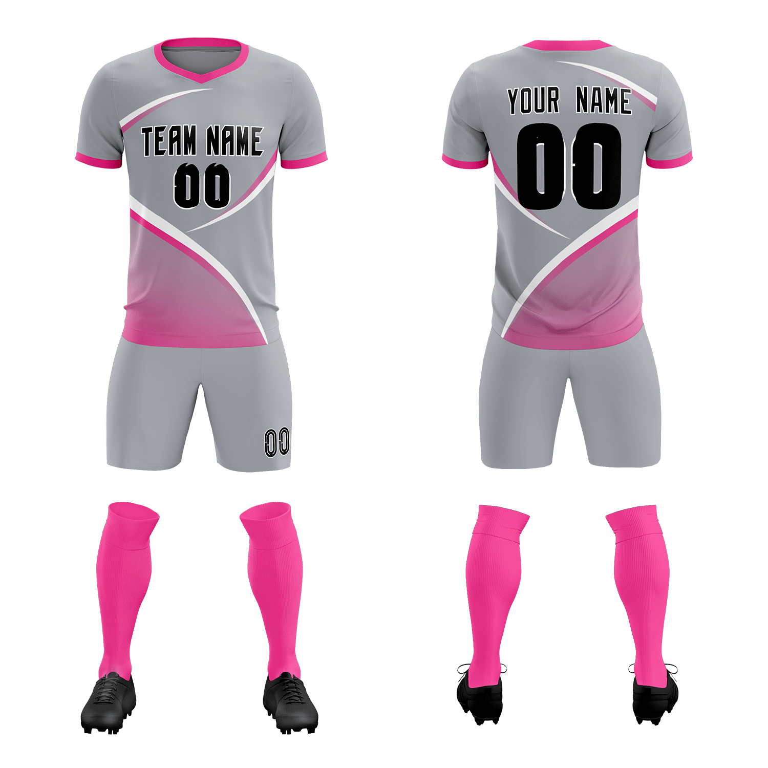Custom Gray Pink Color Block Training Uniform For Men Soccer Sets Jersey
