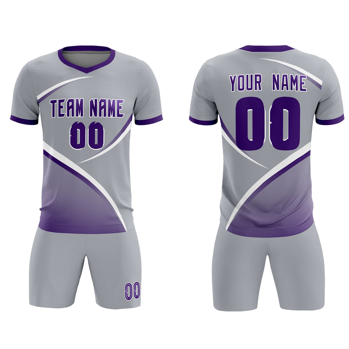 Custom Gray Purple Color Block Training Uniform For Men Soccer Sets Jersey