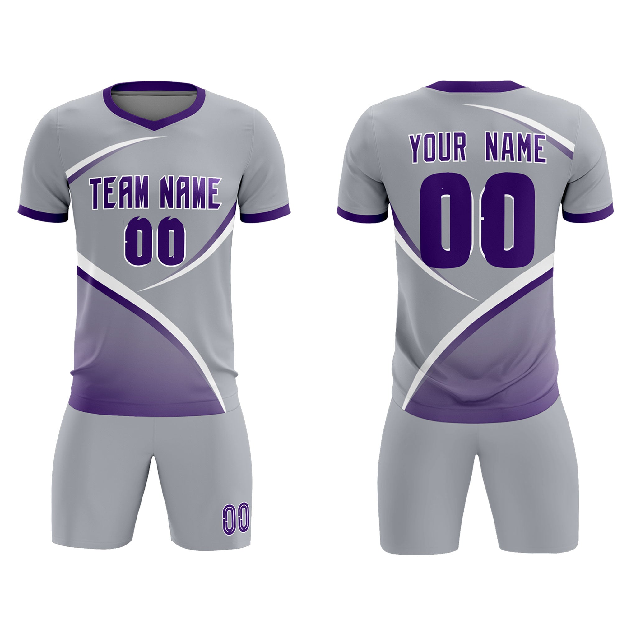 Custom Gray Purple Color Block Training Uniform For Men Soccer Sets Jersey