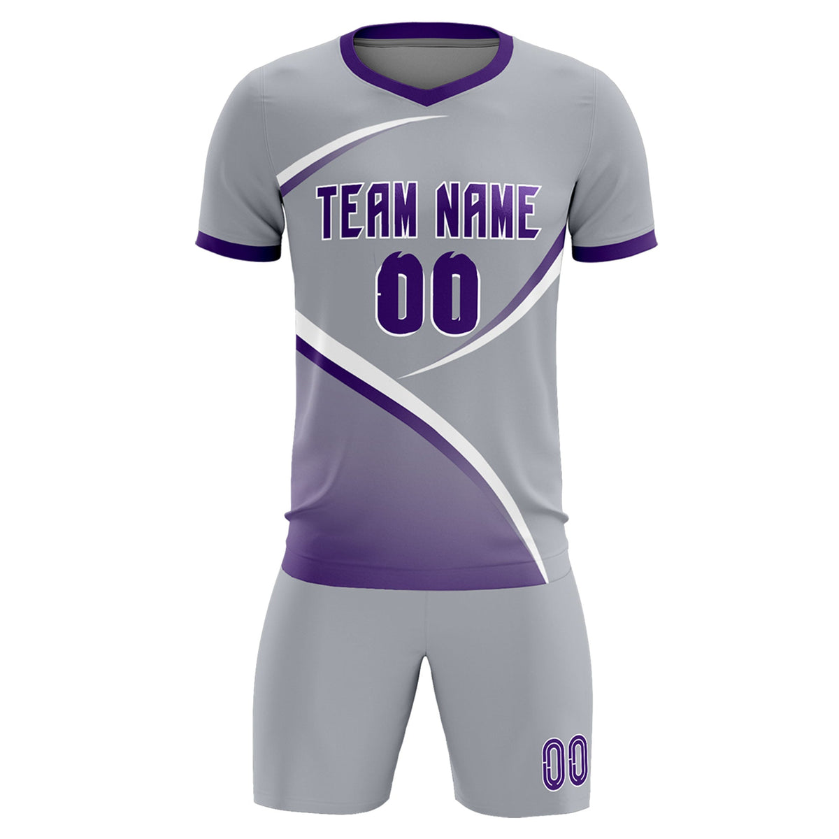 Custom Gray Purple Color Block Training Uniform For Men Soccer Sets Jersey