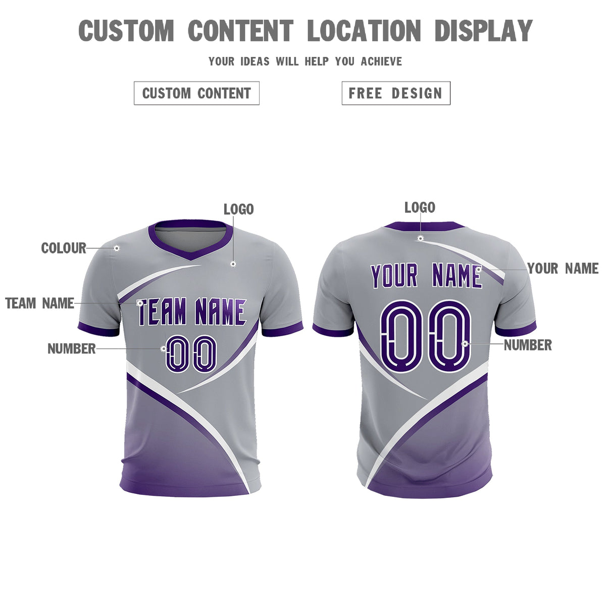 Custom Gray Purple Color Block Training Uniform For Men Football Kits Jersey
