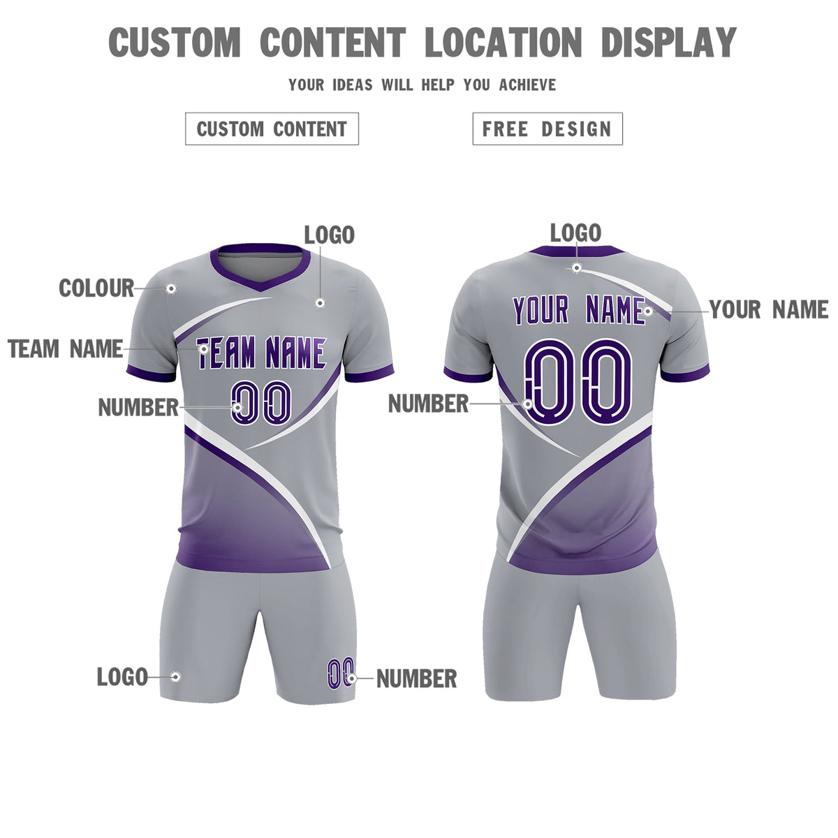 Custom Gray Purple Color Block Training Uniform For Men Football Kits Jersey