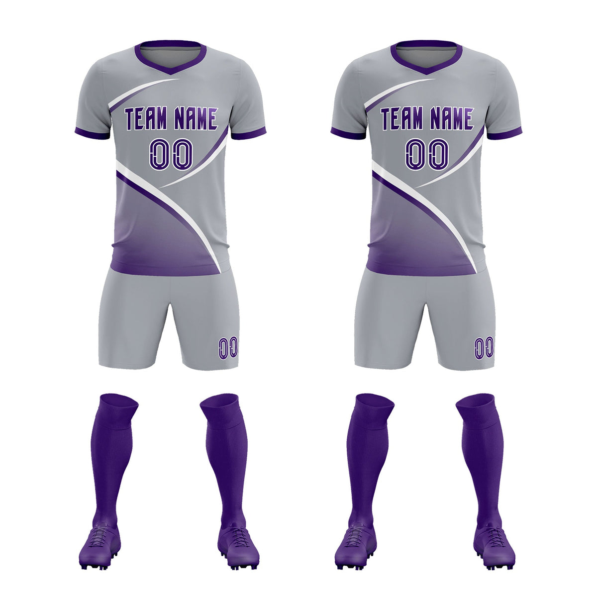 Custom Gray Purple Color Block Training Uniform For Men Football Kits Jersey