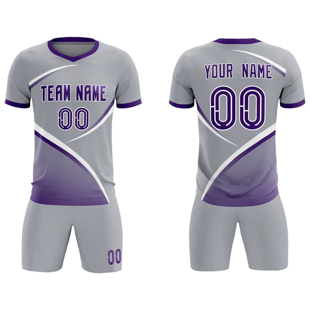 Custom Gray Purple Color Block Training Uniform For Men Football Kits Jersey